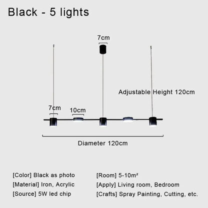 DecorBites stylish led chandelier with five adjustable black iron-acrylic lights for modern home decor lighting