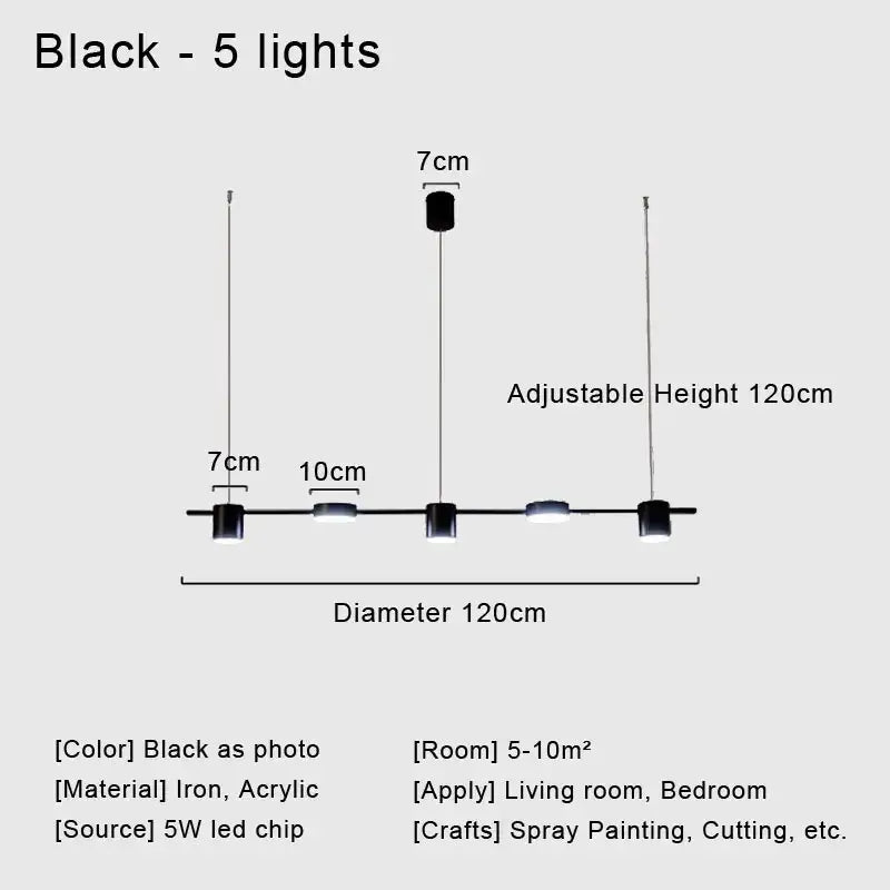 DecorBites stylish led chandelier with five adjustable black iron-acrylic lights for modern home decor lighting