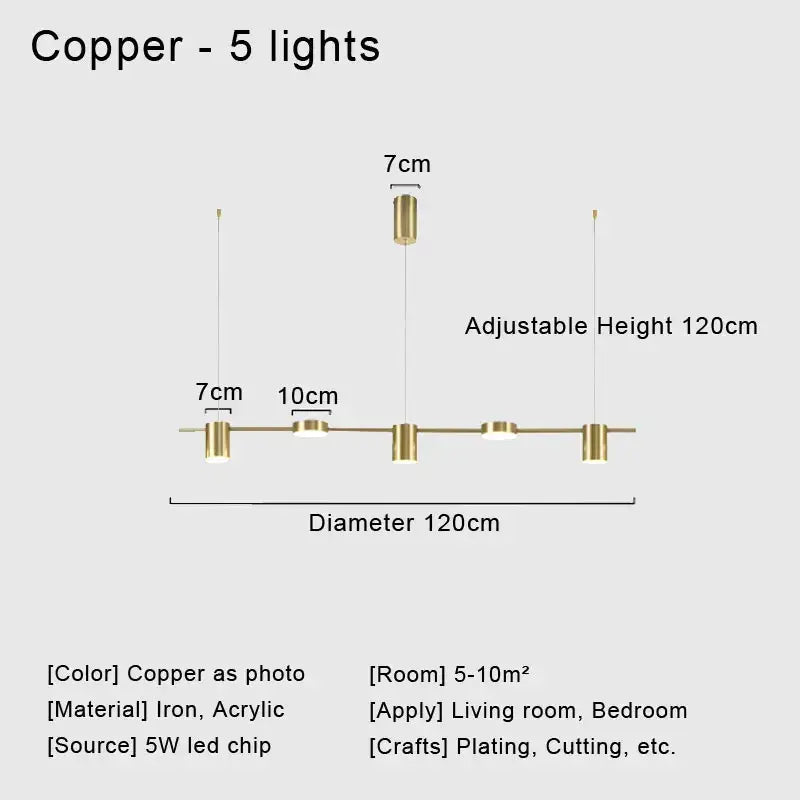 DecorBites™ stylish led chandelier with copper cylindrical led lights and sleek iron-acrylic design for home decor