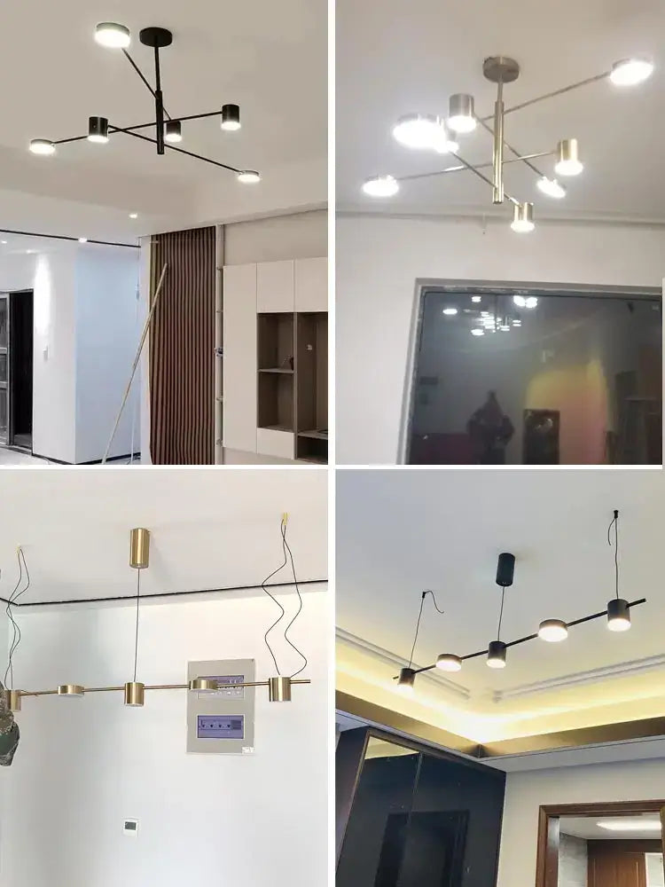 Decorbites™ stylish led chandelier with sleek black and brushed brass arms and cylindrical led fixtures for home decor