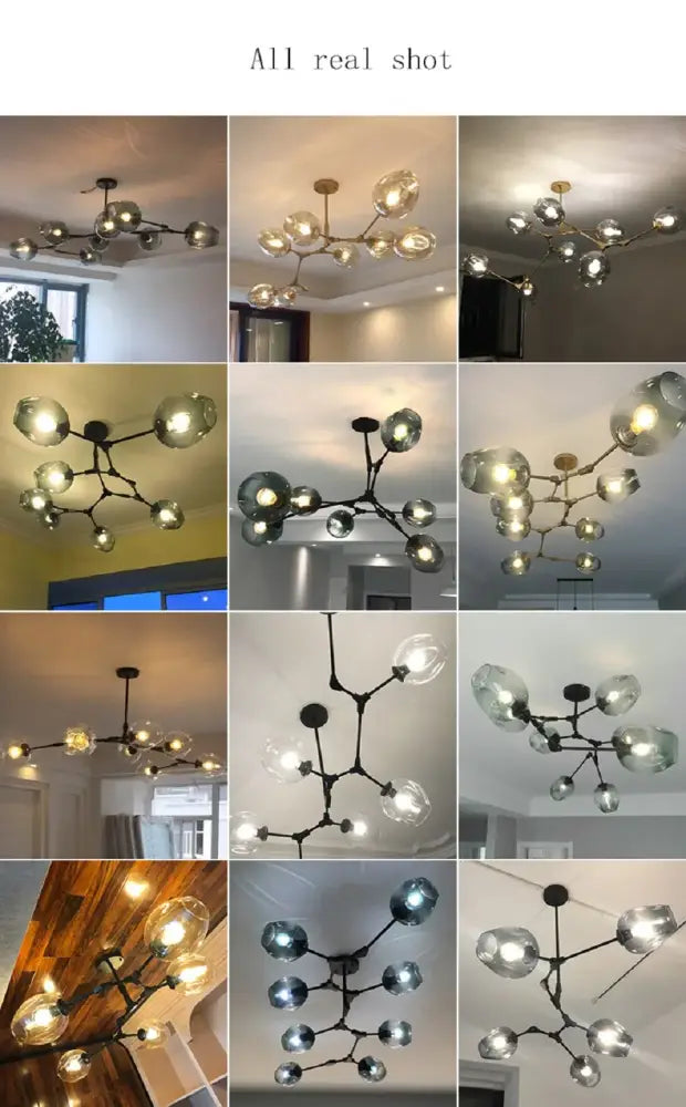 DecorBites™ stylish nordic chandelier with black metal frame and glass globe bulbs for dining living room and living room
