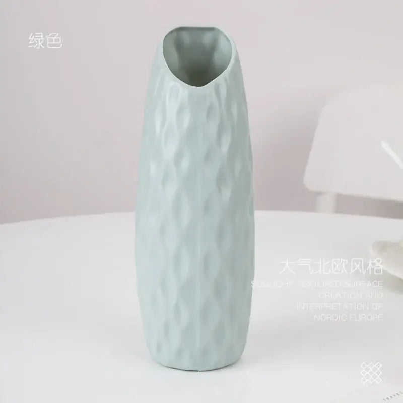 Decorbites™ stylish nordic plastic flower vase in light green ceramic with textured diamond pattern for home decor