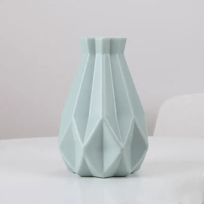 DecorBites™ stylish nordic plastic flower vase in sleek light mint green with geometric faceted design for home decor
