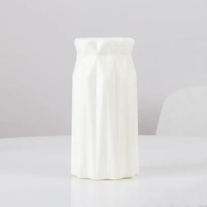 DecorBites™ stylish nordic white plastic flower vase with sleek fluted design and wider rim for home decor