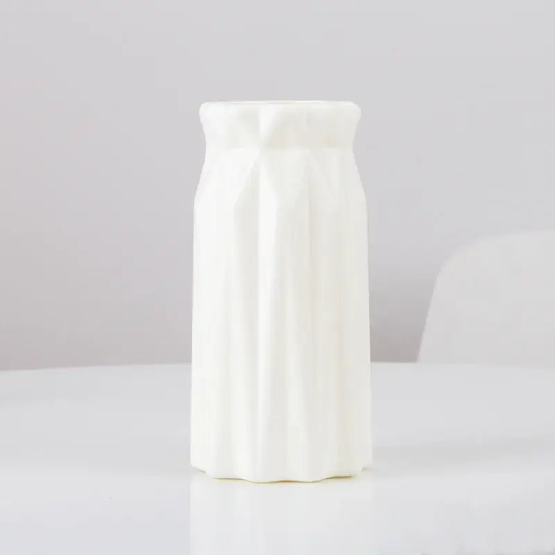 DecorBites™ stylish nordic white plastic flower vase with sleek fluted design and wider rim for home decor