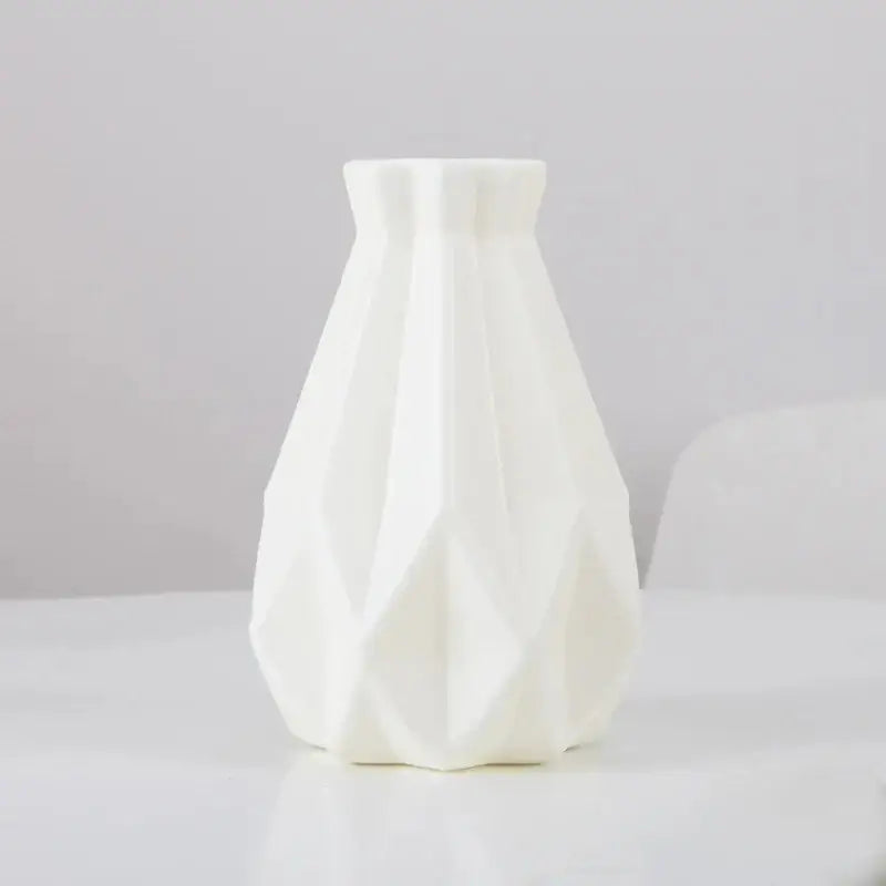 Decorbites™ stylish nordic plastic flower vase in sleek white ceramic with geometric faceted design for home decor