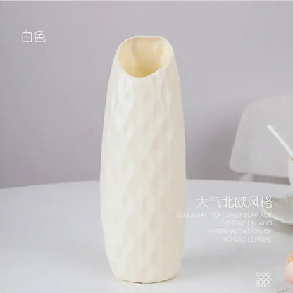 DecorBites™ stylish nordic plastic flower vase in off-white with a textured surface and slightly flared opening