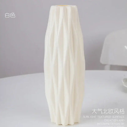 Decorbites™ stylish nordic white plastic flower vase with textured ribbed surface and slightly flared top for home decor