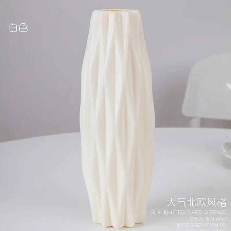Decorbites™ stylish nordic white plastic flower vase with textured ribbed surface and slightly flared top for home decor