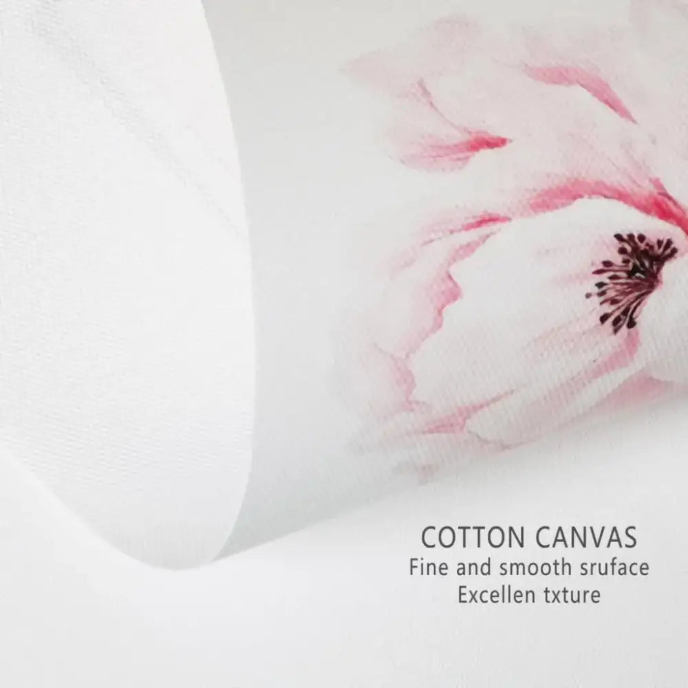 DecorBites™ summer beach seashell canvas wall art with delicate pink watercolor flower on soft white cotton fabric