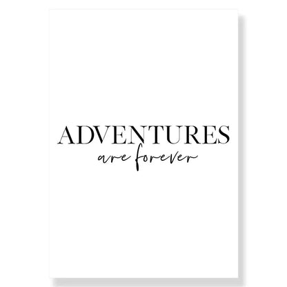 White rectangular canvas wall art by decorbites featuring the phrase adventures are forever with summer beach seashell theme