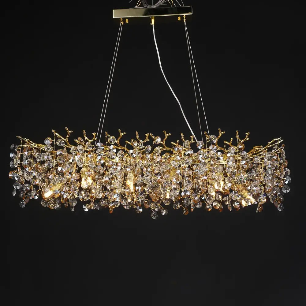 Gold-toned DecorBites™ sunflower crystal chandelier with intricate metalwork and cascading crystals for dining room use