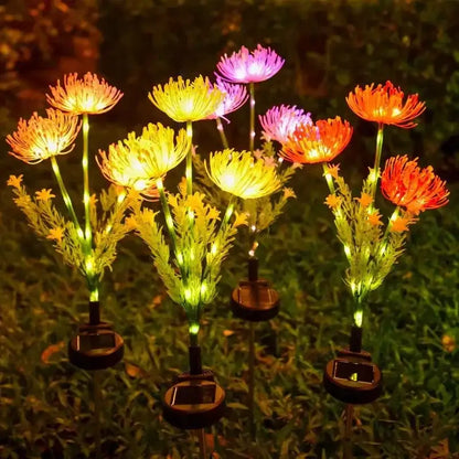 DecorBites™ sunflower solar garden lights with colorful LED petals in yellow, orange, and purple for solar lawn decor