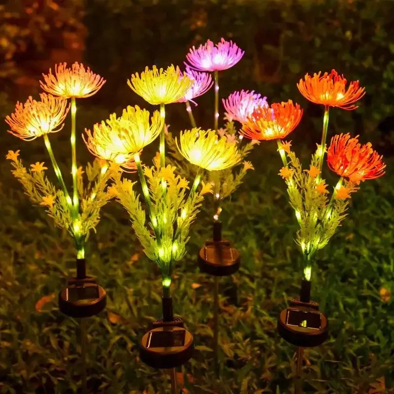 DecorBites™ sunflower solar garden lights with colorful LED petals in yellow, orange, and purple for solar lawn decor