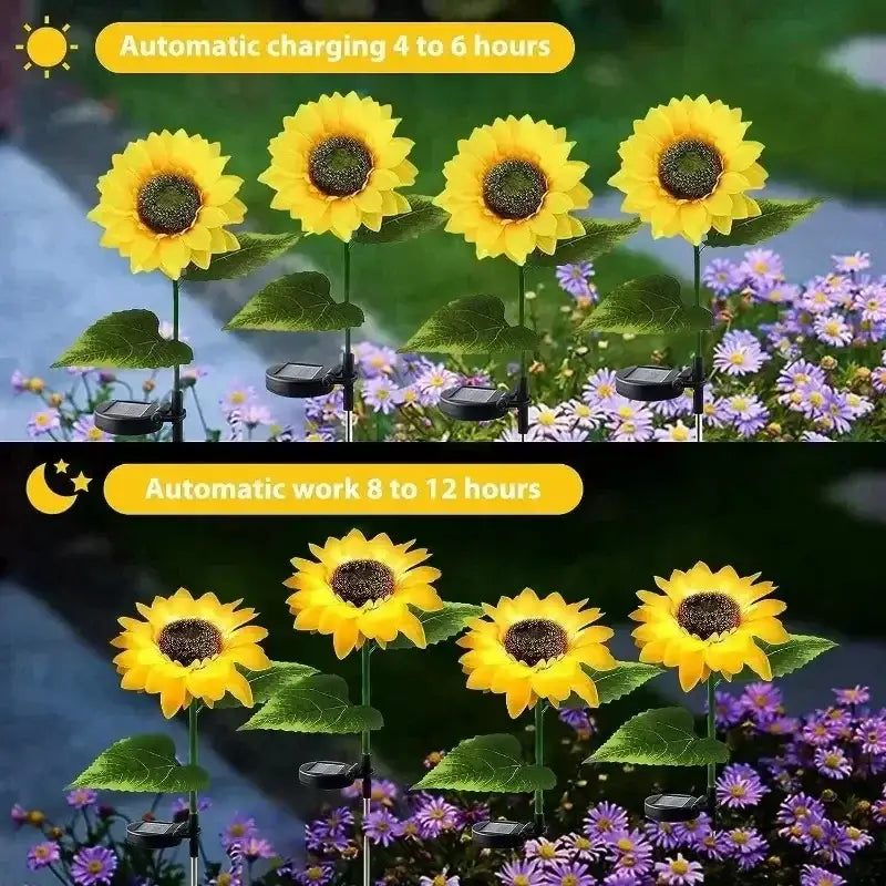 Decorbites™ sunflower solar garden lights with yellow petals and black stems for outdoor solar lawn decoration