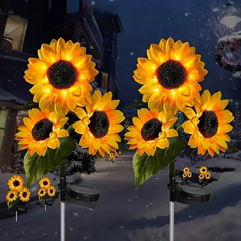 DecorBites™ sunflower solar LED garden light with auto brightness features yellow flower design and metal stakes