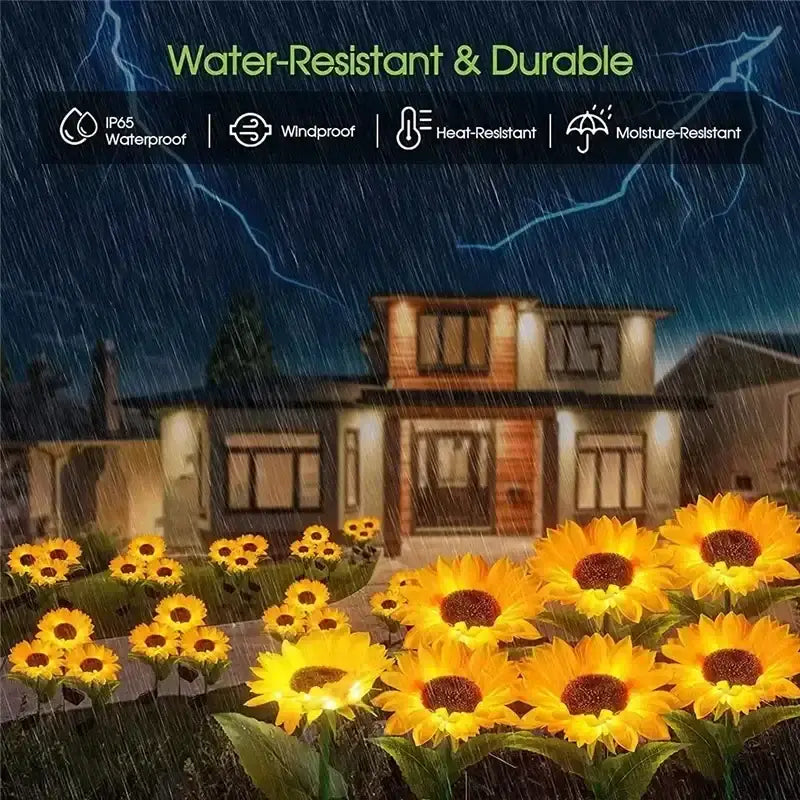 DecorBites™ sunflower solar LED garden light with auto brightness features bright yellow weather-resistant design