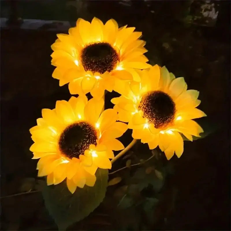 Decorbites™ sunflower solar led garden light with auto brightness features bright yellow petals and dark centers