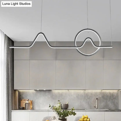Decorbites™ sunrise mountains pendant island light featuring a sleek black gold frame with cool white led strip for modern dining