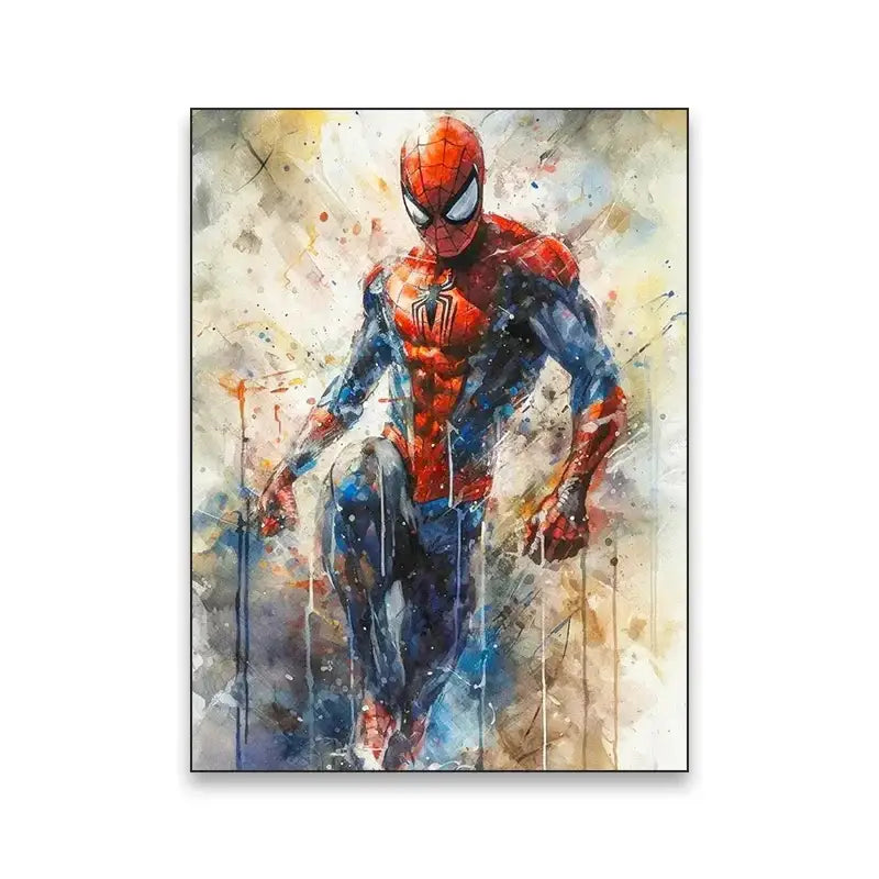 Decorbites™ superhero canvas wall art featuring vibrant spider-man in classic red and blue suit on textured background