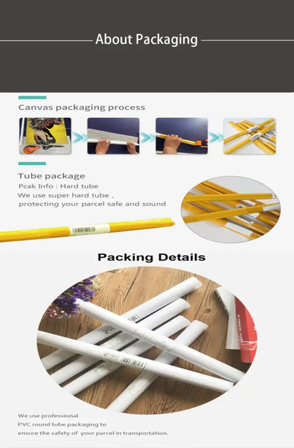 Yellow and white hard pvc tubes used for packaging decorbites™ superhero canvas wall art featuring marvel movie characters
