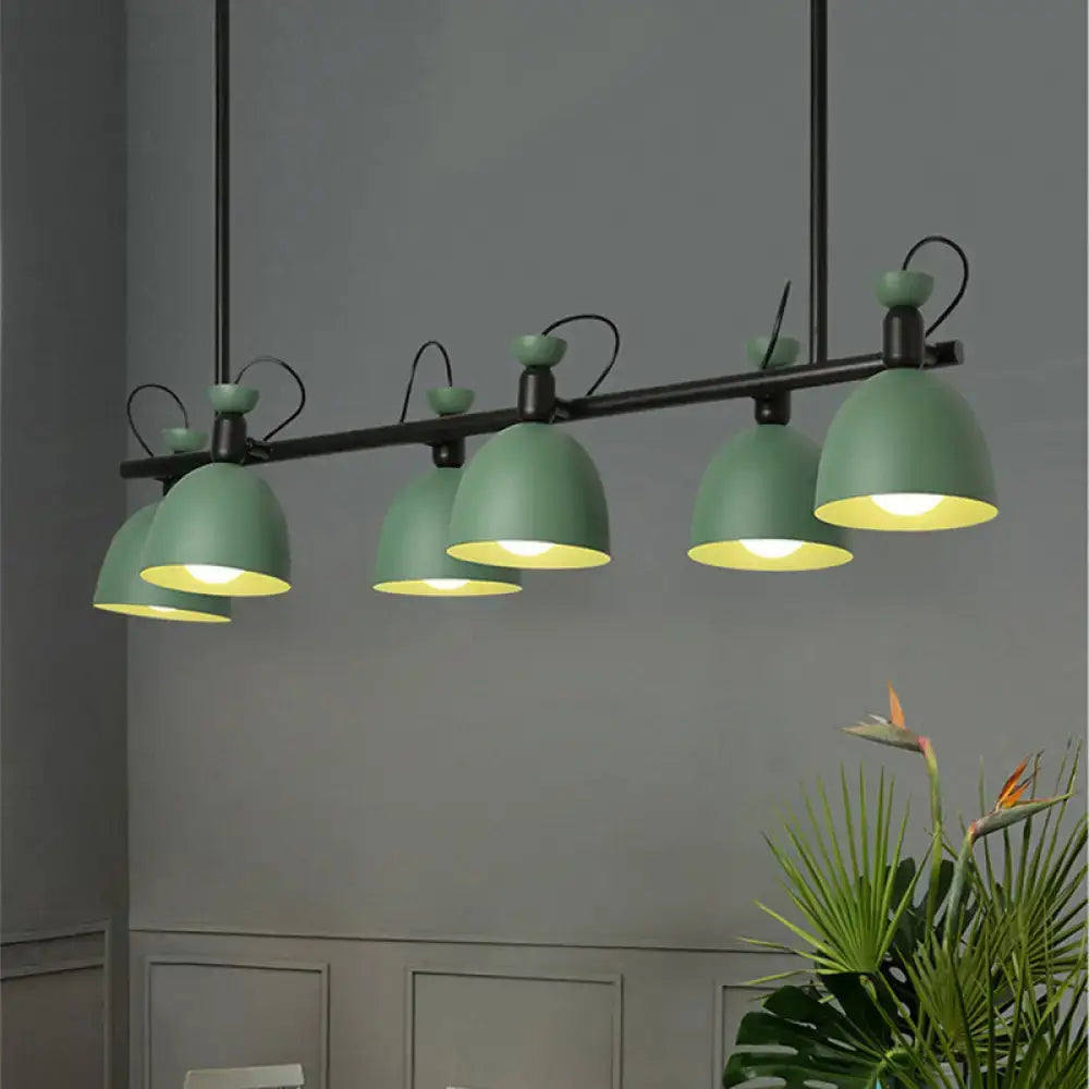 Modern green matte pendant light fixture with five dome shades and black metal arms swivelable for dining room 110v-120v light type