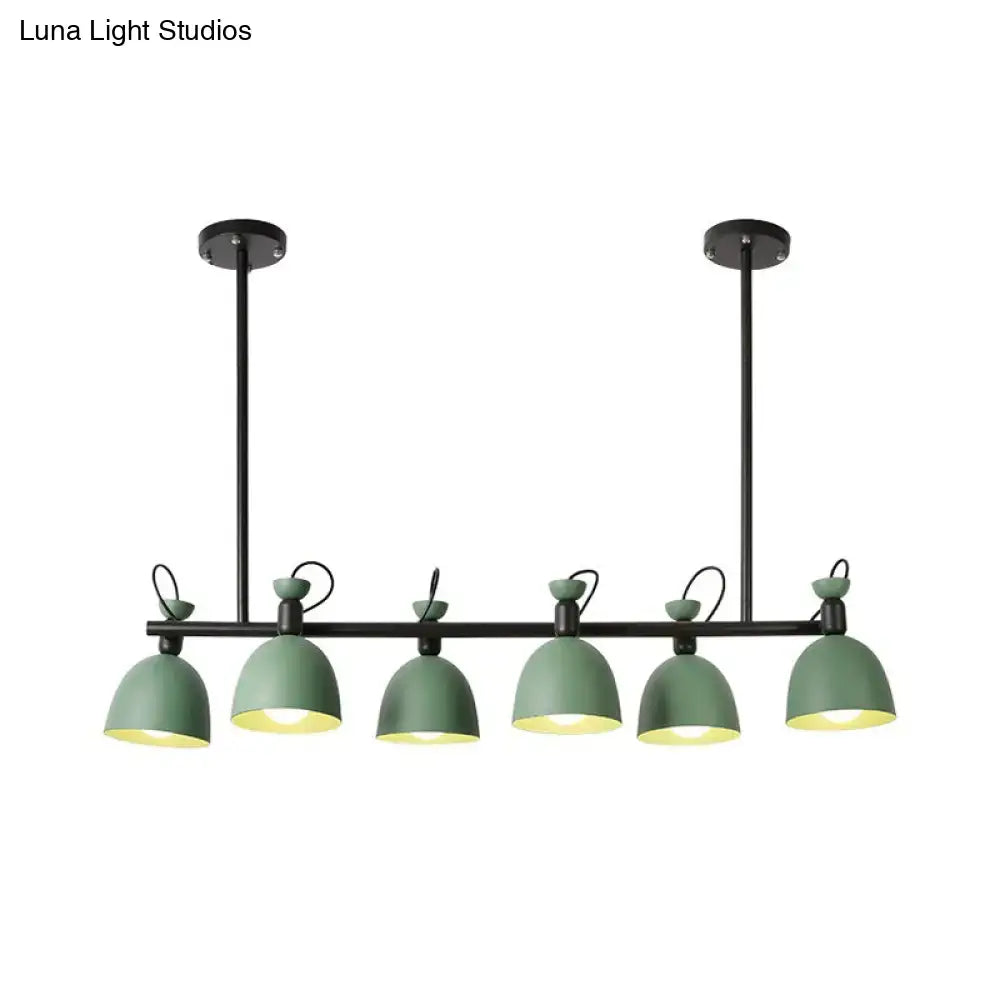 Modern green metal pendant light fixture with five dome-shaped shades for dining room 110v-120v light type