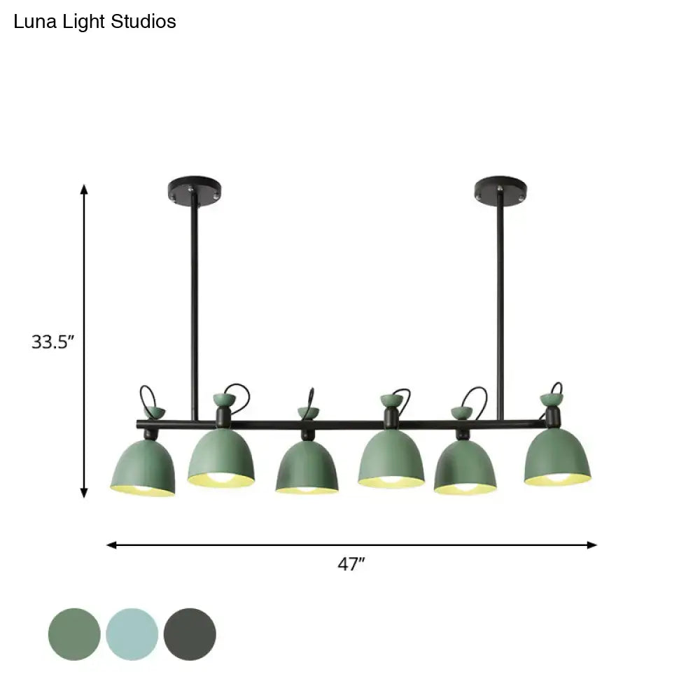 DecorBites swivelable macaron island pendant with six matte sage green dome shades and black metal arms light type 110v-120v