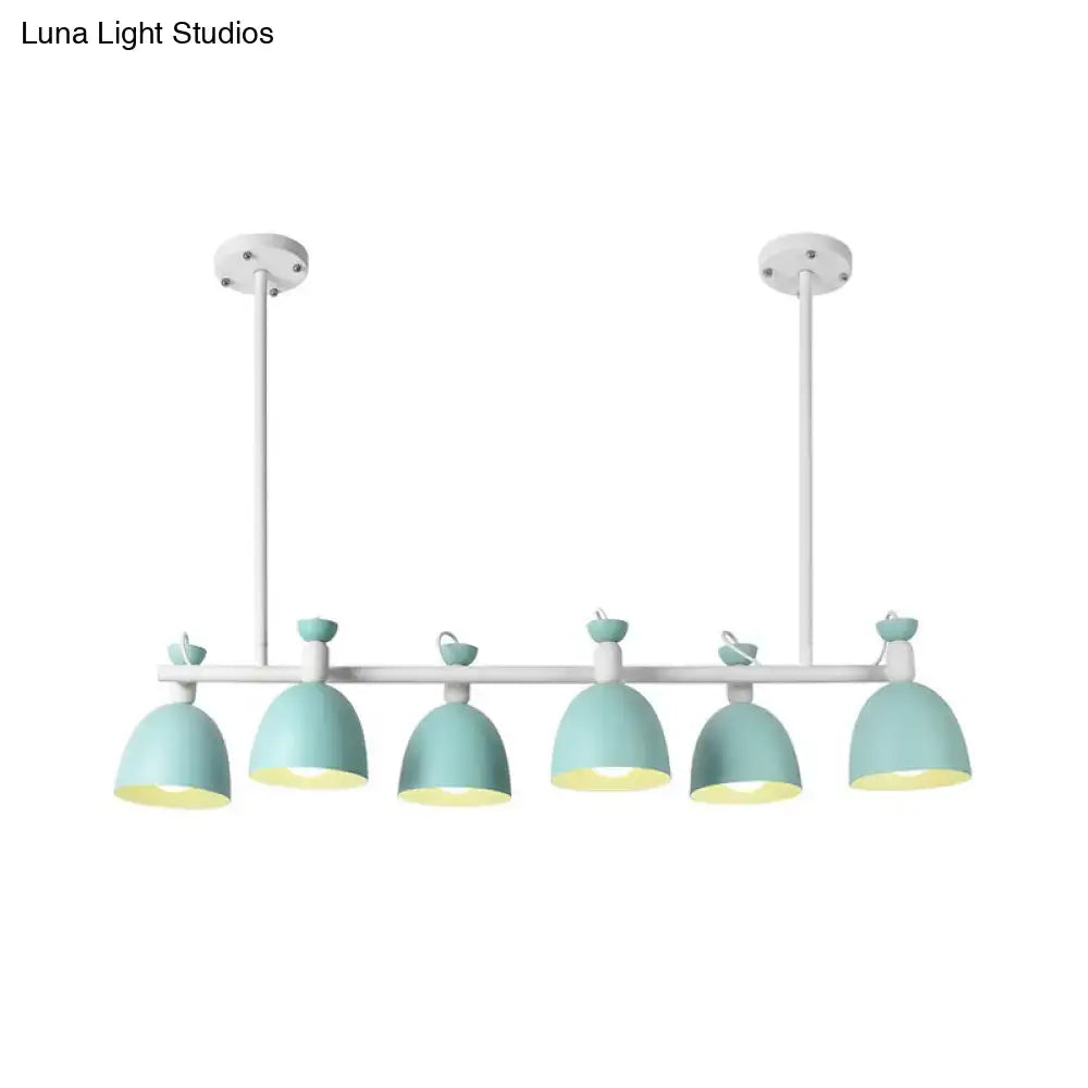 Pastel teal macaron pendant light with five dome shades and bird accents compatible with 110v-120v and 220v-240v light type