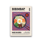 A vibrant tastybites™ canvas wall art featuring colorful bibimbap illustration with chopsticks for world cuisine decor