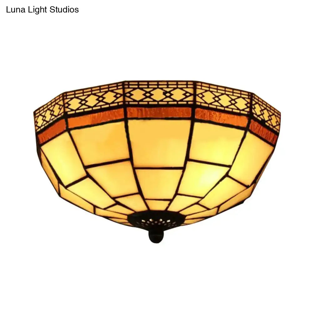 Decorbites tiffany 2-light beige flush mount ceiling light with amber art glass dome shade for 220v-240v use
