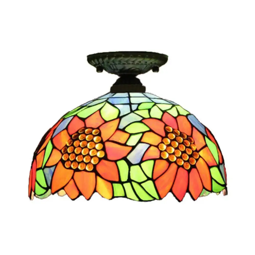DecorBites™ tiffany semi flush mount ceiling light with sunflower stained glass in brass bronze for bedroom lighting
