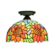 DecorBites™ tiffany semi flush mount ceiling light with sunflower stained glass in brass bronze for bedroom lighting