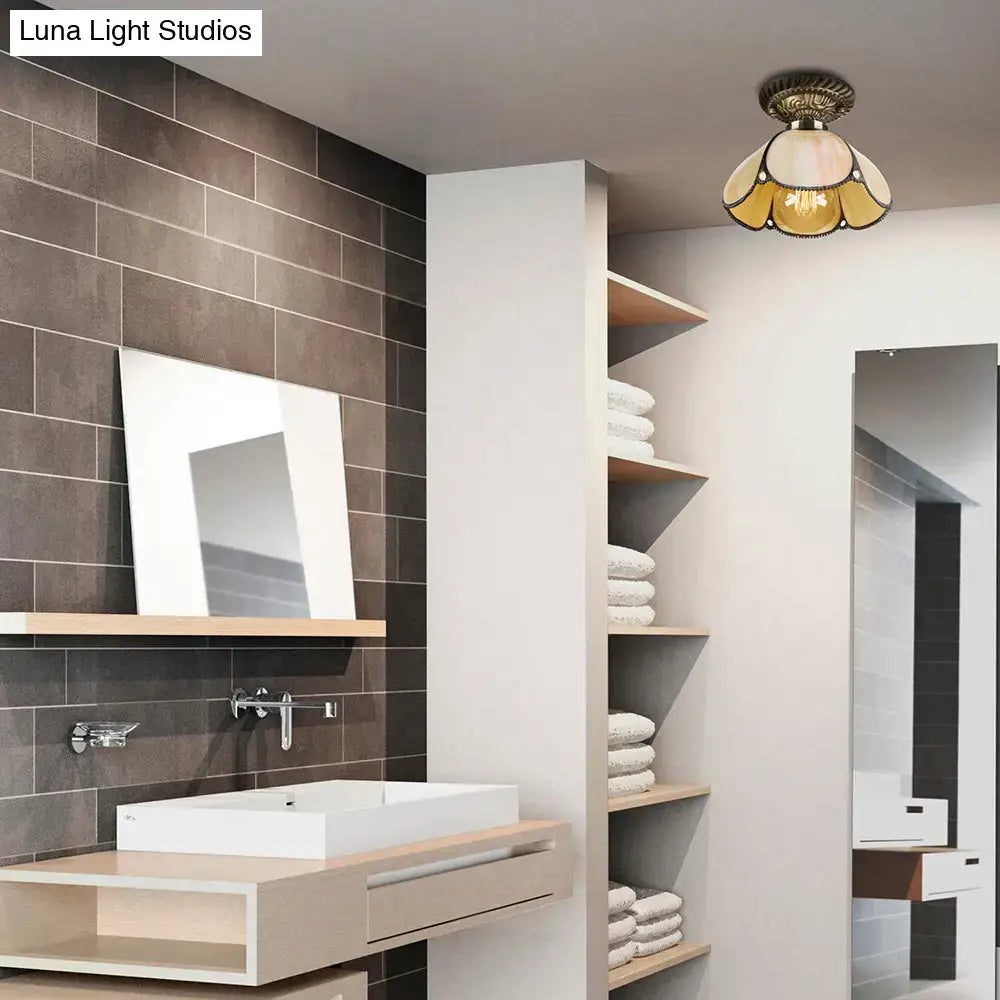 DecorBites™ Tiffany antique brass ceiling light with amber cream stained glass shade for kitchen e27 light 220v-240v