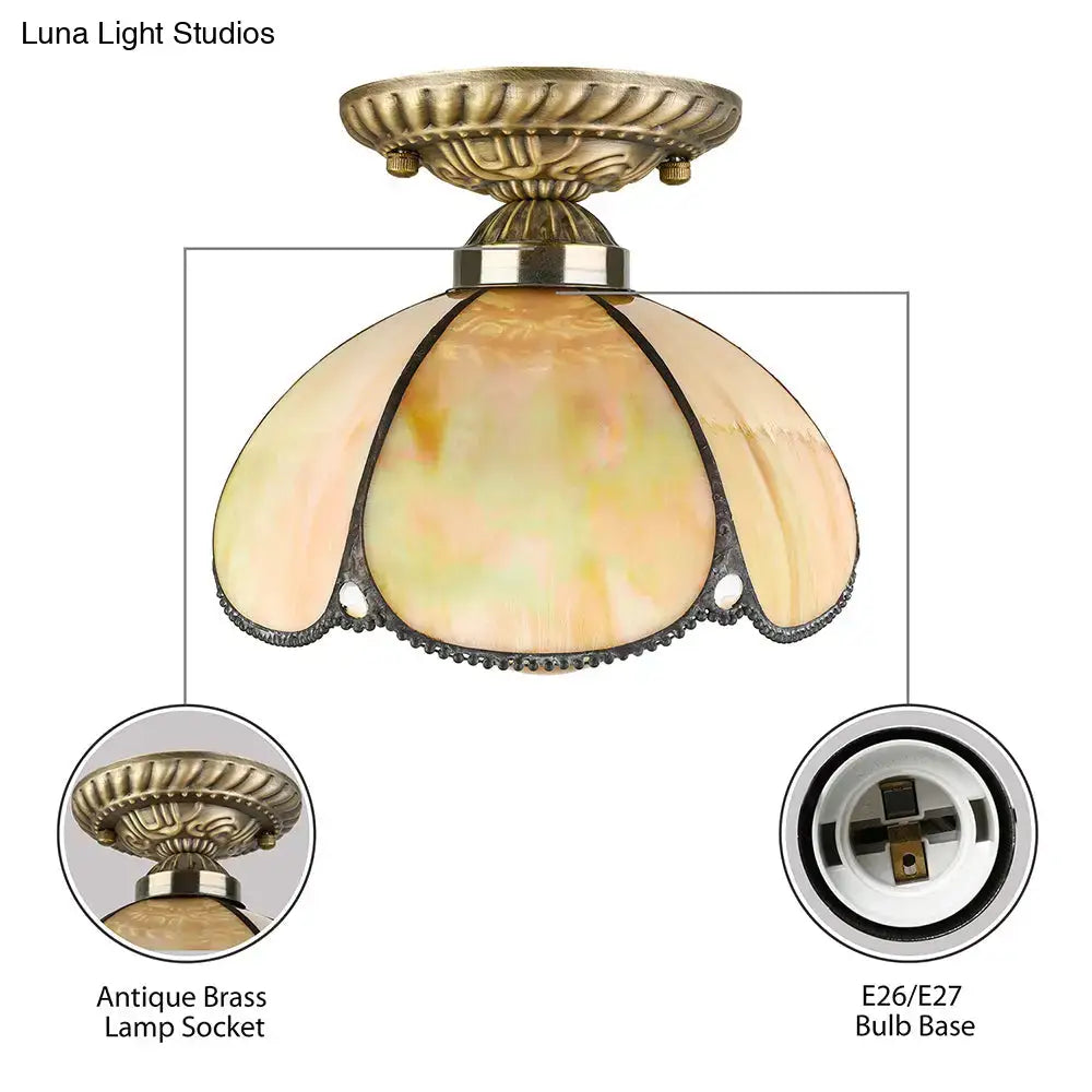 Decorbites™ tiffany antique art glass ceiling light with brass flush mount and peach cream stained glass shade e27 light 220v-240v
