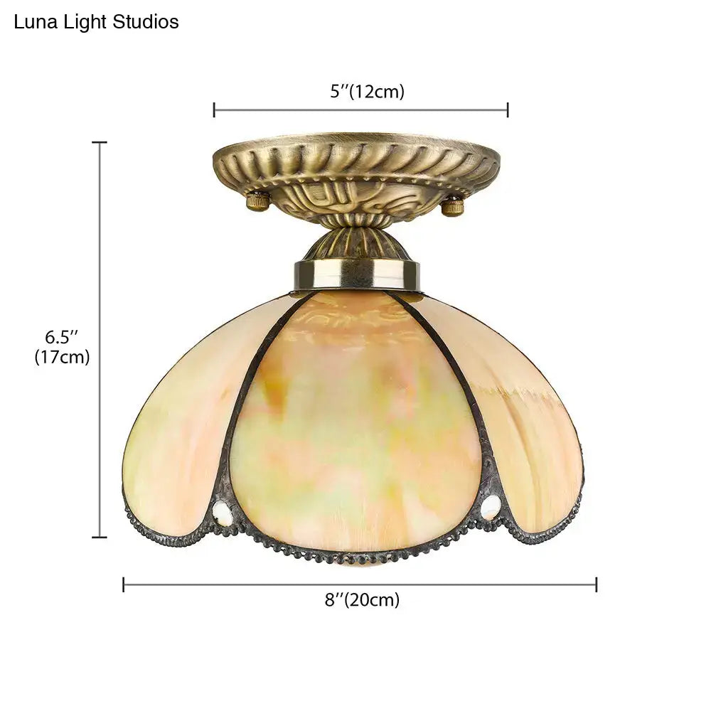 Decorbites tiffany antique art glass ceiling light with brass finish and peach cream stained glass shade e27 light 220v-240v
