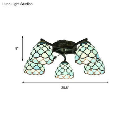 DecorBites tiffany stained glass ceiling light with five mint and white mosaic shades in antique bronze finish for bedroom