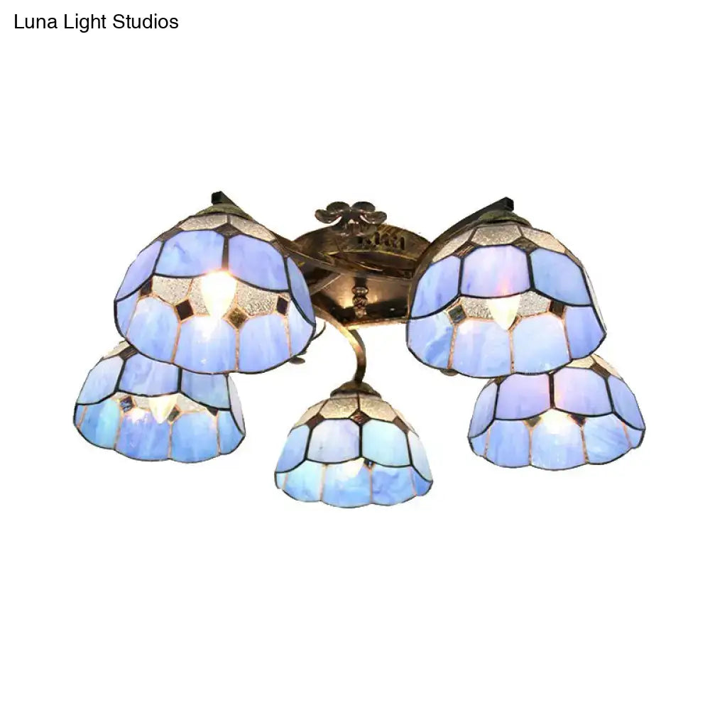 DecorBites tiffany stained glass ceiling light with blue mosaic design and antique bronze brass finish for bedroom