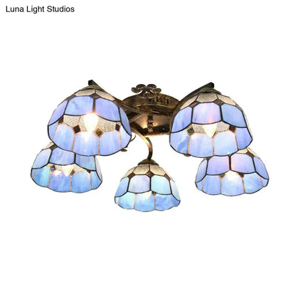 DecorBites™ tiffany stained glass ceiling light with blue mosaic design and antique bronze finish for bedroom use