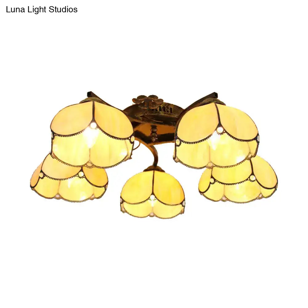 Decorbites tiffany stained glass ceiling light with yellow floral design and antique bronze brass accents for bedroom