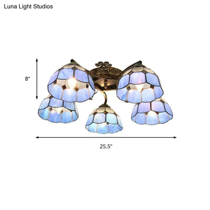 Decorbites tiffany stained glass ceiling light with blue glass scalloped heads and antique bronze finish for bedroom