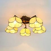 DecorBites™ tiffany stained glass ceiling light with yellow tulip-shaped shades and antique bronze accents for bedroom