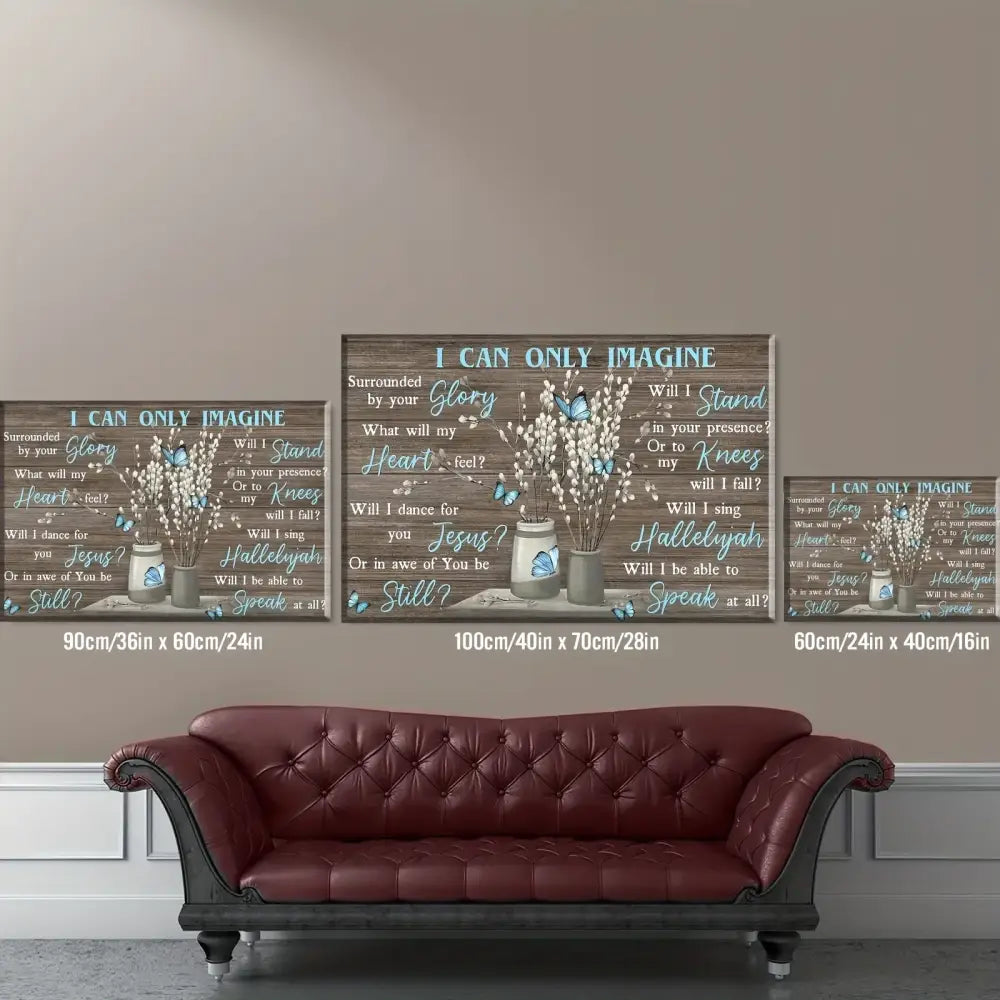Decorbites tiger canvas wall art print featuring three framed art prints with light blue text on rustic wooden background