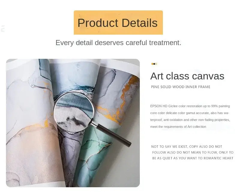 DecorBites tiger canvas wall art print with pine solid wood frame featuring abstract blue gray and gold marble patterns