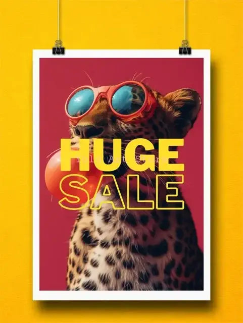DecorBites™ tiger canvas wall art print featuring a vibrant leopard with red sunglasses and an orange balloon on magenta