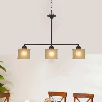 Decorbites traditional black wrought iron chandelier with three beige fabric shades and black glass for dining room use with e26 e27 bulbs