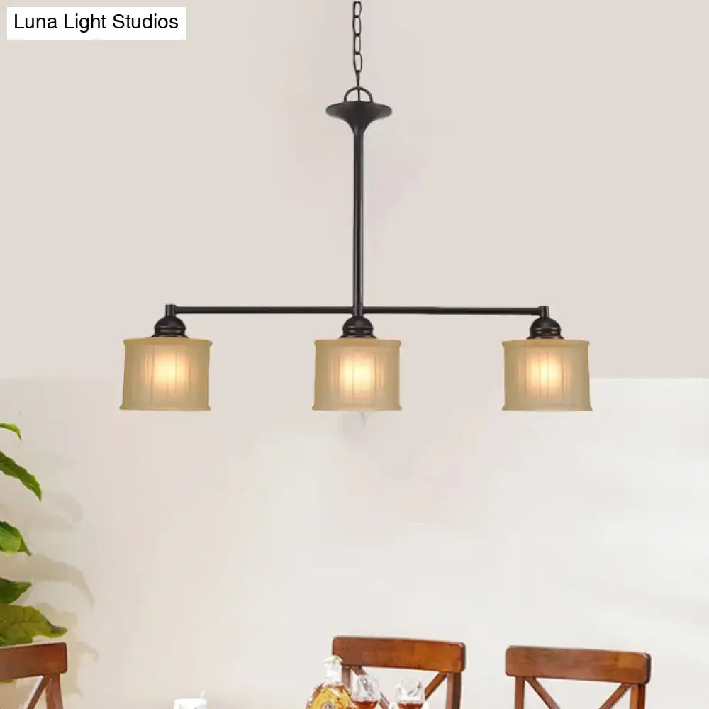 Decorbites traditional black wrought iron chandelier with three beige fabric shades for dining room e26 e27 bulbs