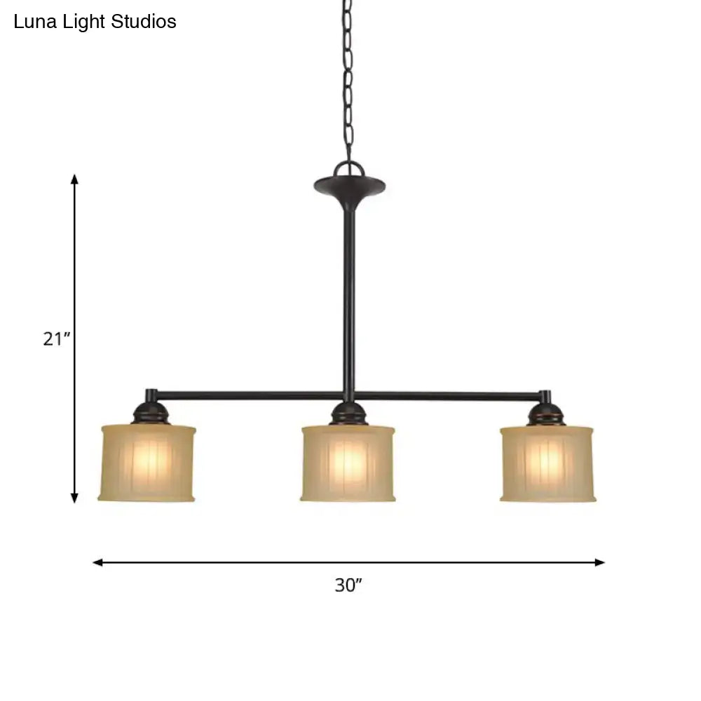 Decorbites traditional black metal chandelier with three beige ribbed glass shades for dining room 220v-240v lighting