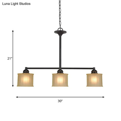 Decorbites traditional black metal chandelier with three beige ribbed glass shades for dining room 220v-240v lighting