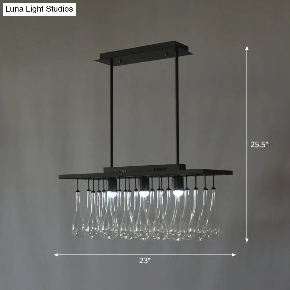 DecorBites™ traditional black island pendant light with clear glass pendant droplets and warm white illumination